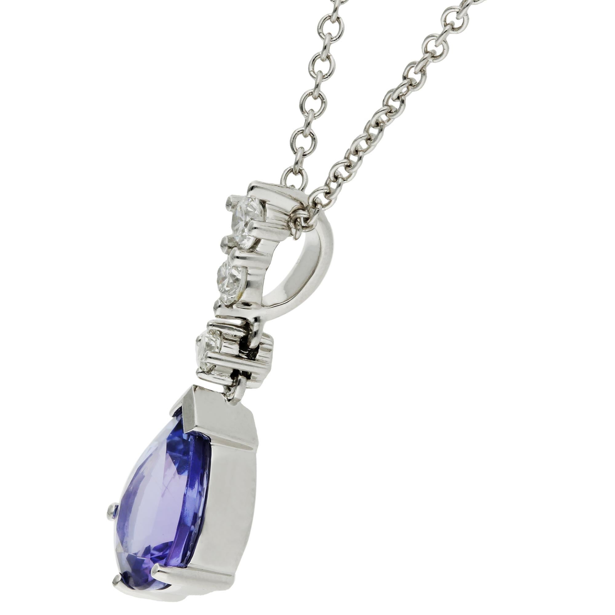 Pear Cut 18ct White Gold Diamond & 1.75ct Tanzanite Pendant For Sale