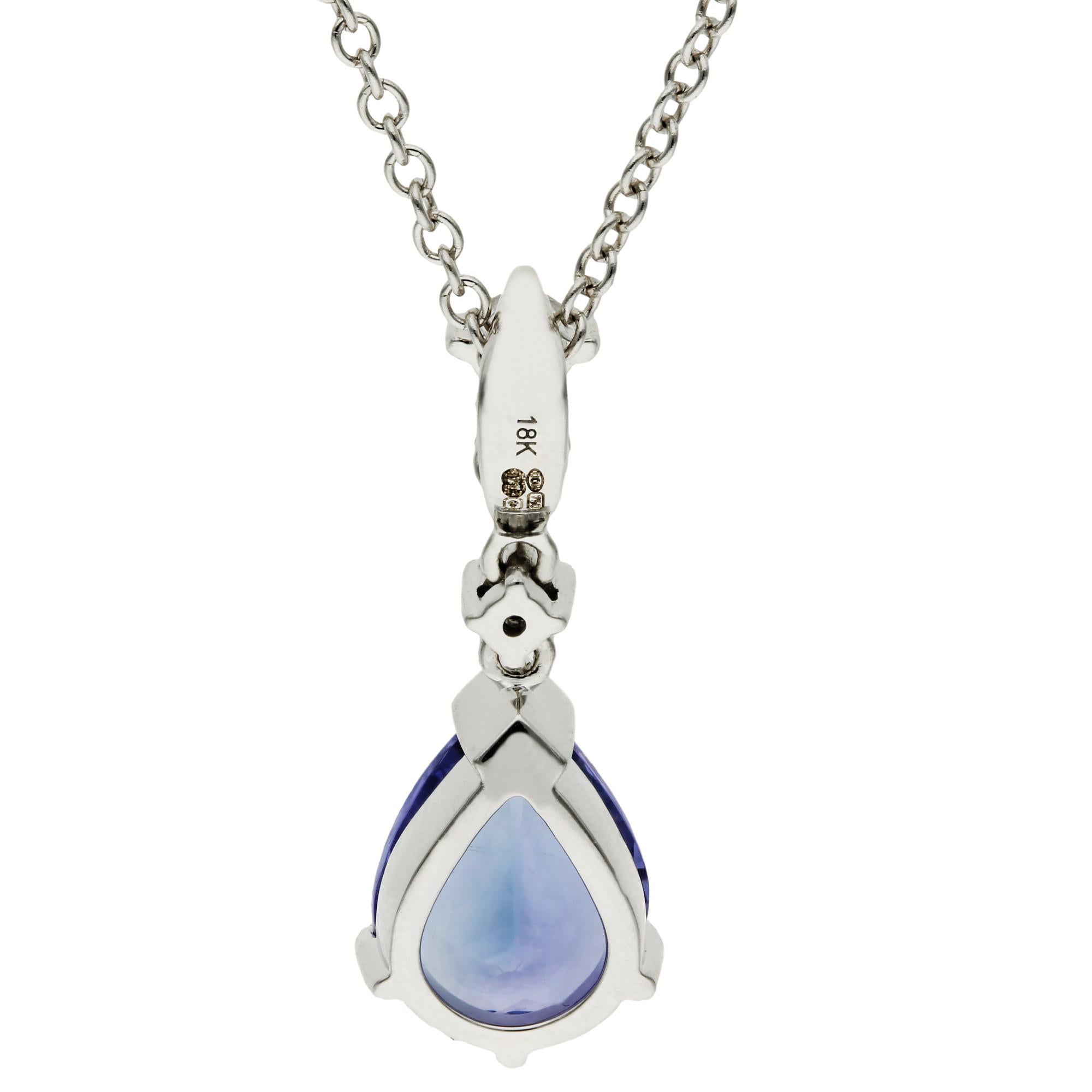 18ct White Gold Diamond & 1.75ct Tanzanite Pendant In New Condition For Sale In Birmingham, GB