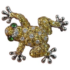 18 Carat White Gold Diamond 1 Carat Yellow Sapphire Frog Pendant Brooch