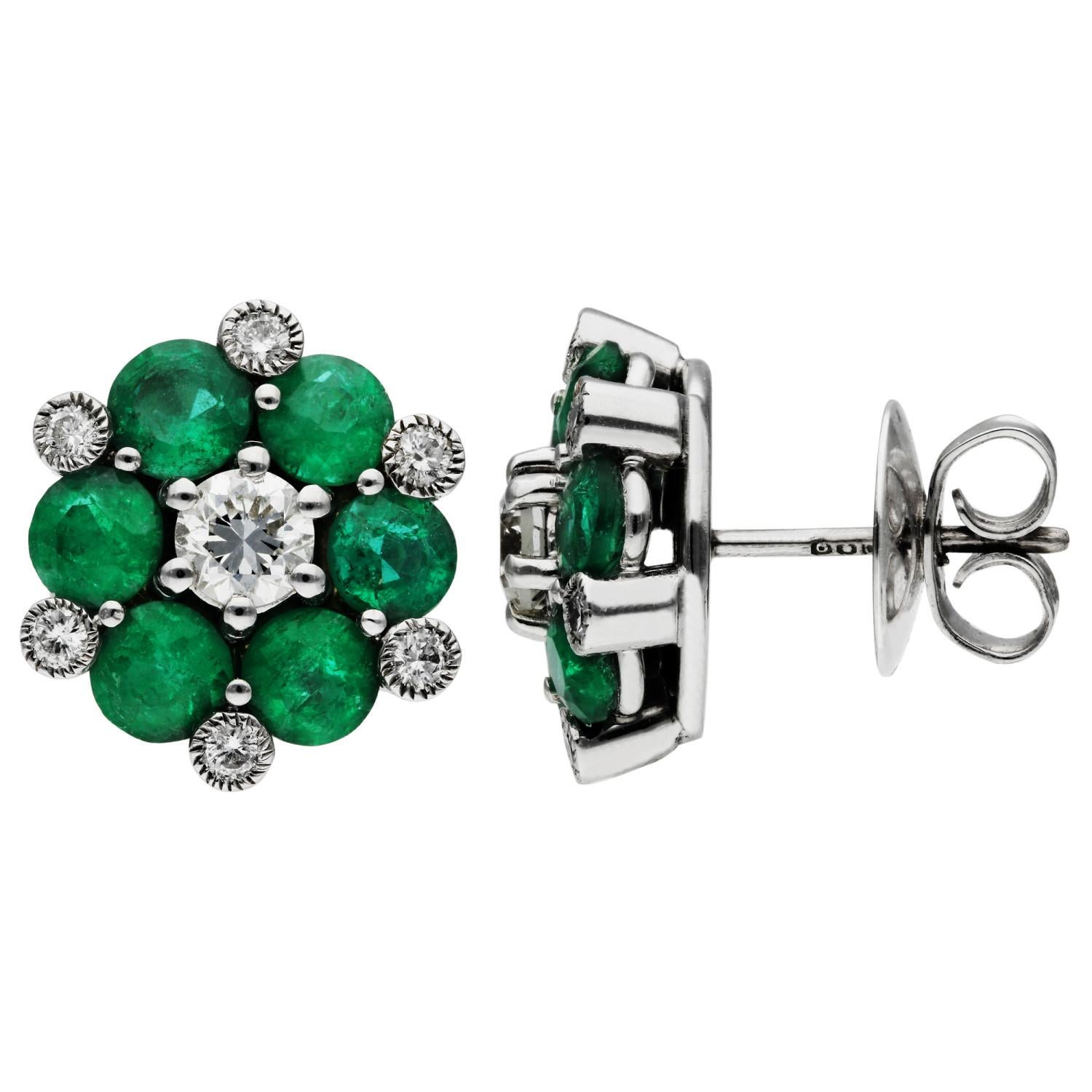 18ct White Gold Diamond & 2.40ct Emerald Earrings In Good Condition For Sale In Birmingham, GB
