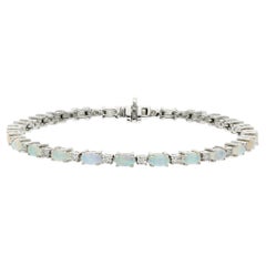 18ct White Gold Diamond & 3.47ct Opal Tennis Bracelet