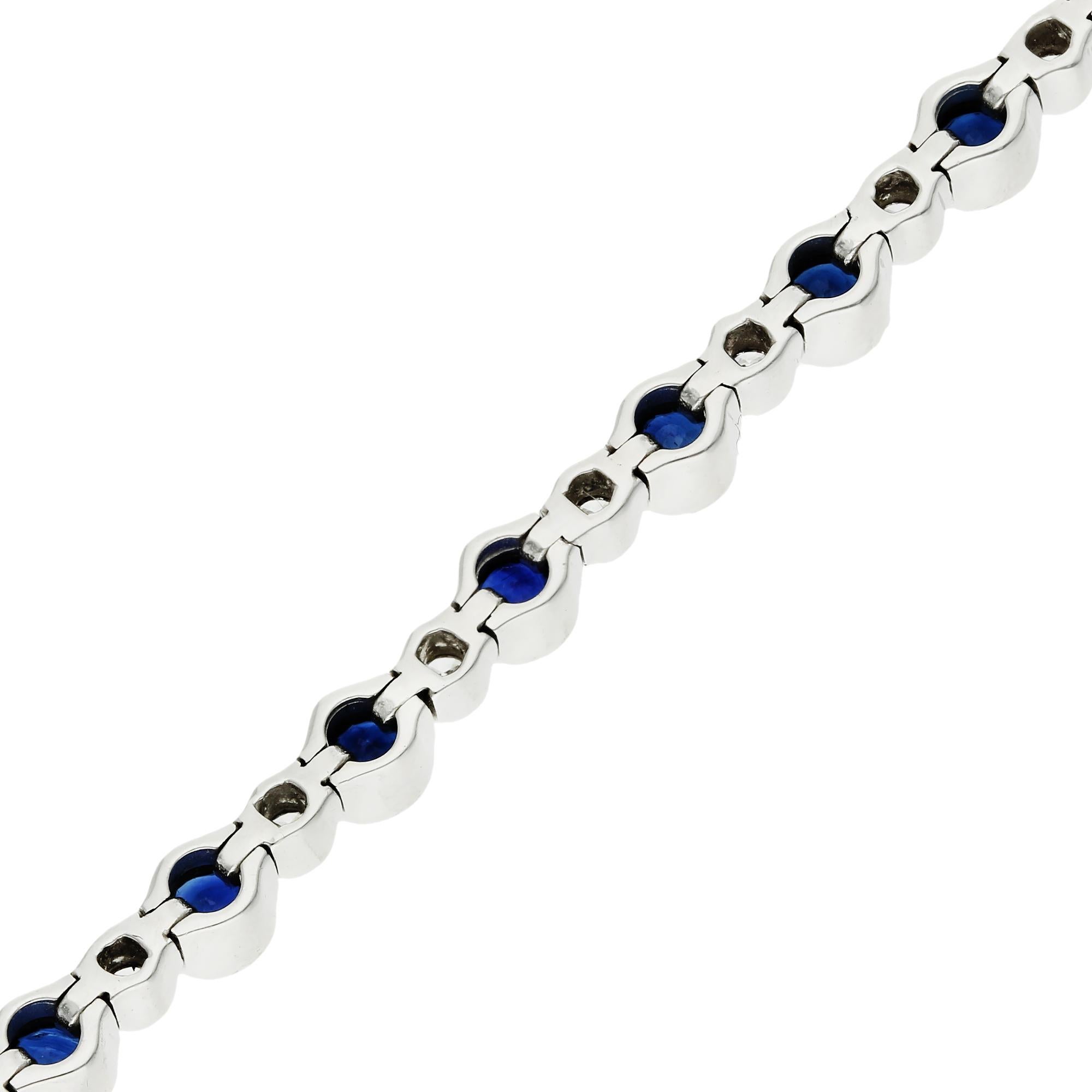 Women's 18ct White Gold Diamond & 3.50ct Sapphire Tennis Bracelet For Sale