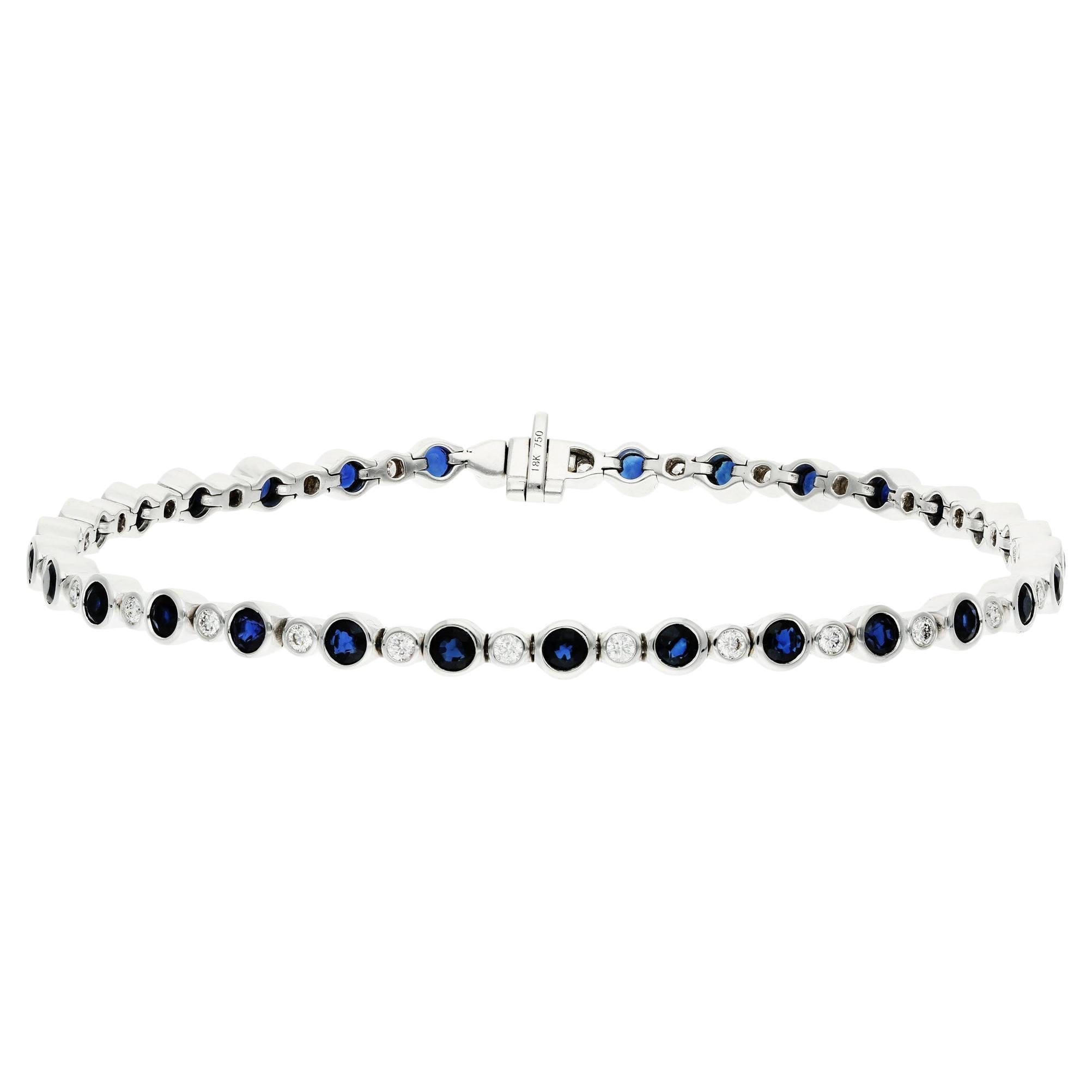 18ct White Gold Diamond & 3.50ct Sapphire Tennis Bracelet