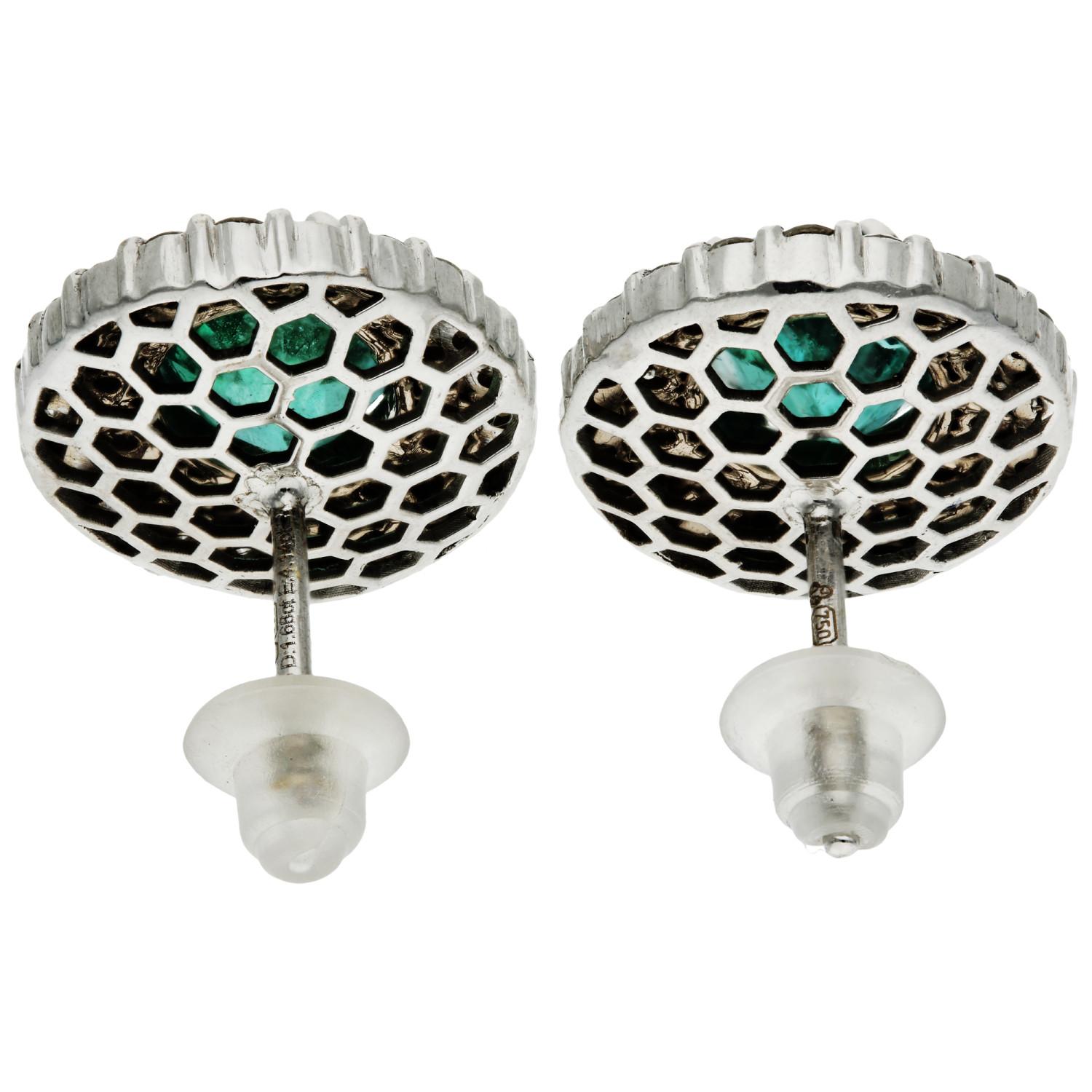 Oval Cut 18ct White Gold Diamond & 4.14ct Emerald Earrings For Sale