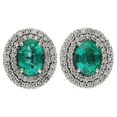18ct White Gold Diamond & 4.14ct Emerald Earrings