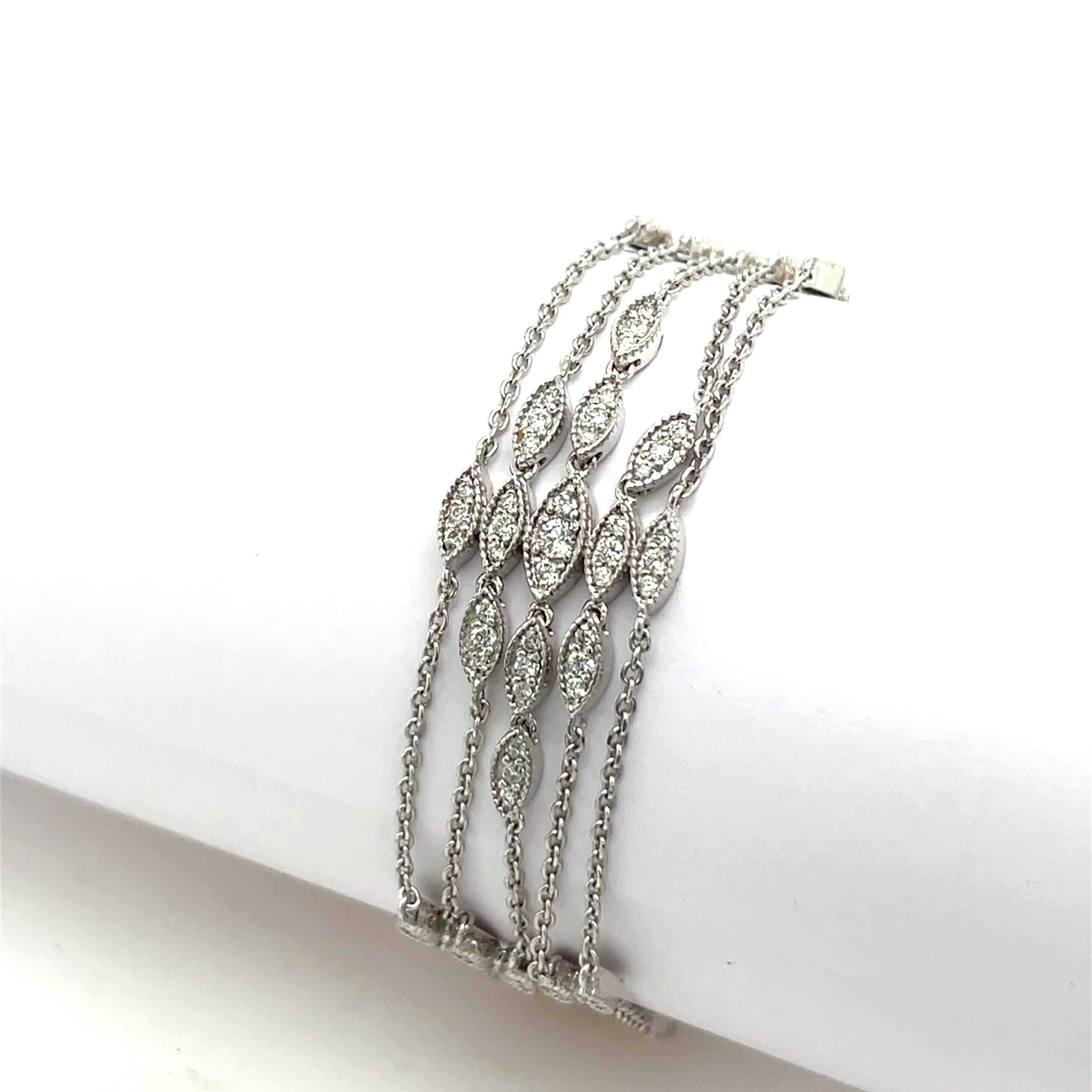 Round Cut 18ct White Gold Diamond 5 Row Bracelet With 1.40ct Natural Round Diamonds