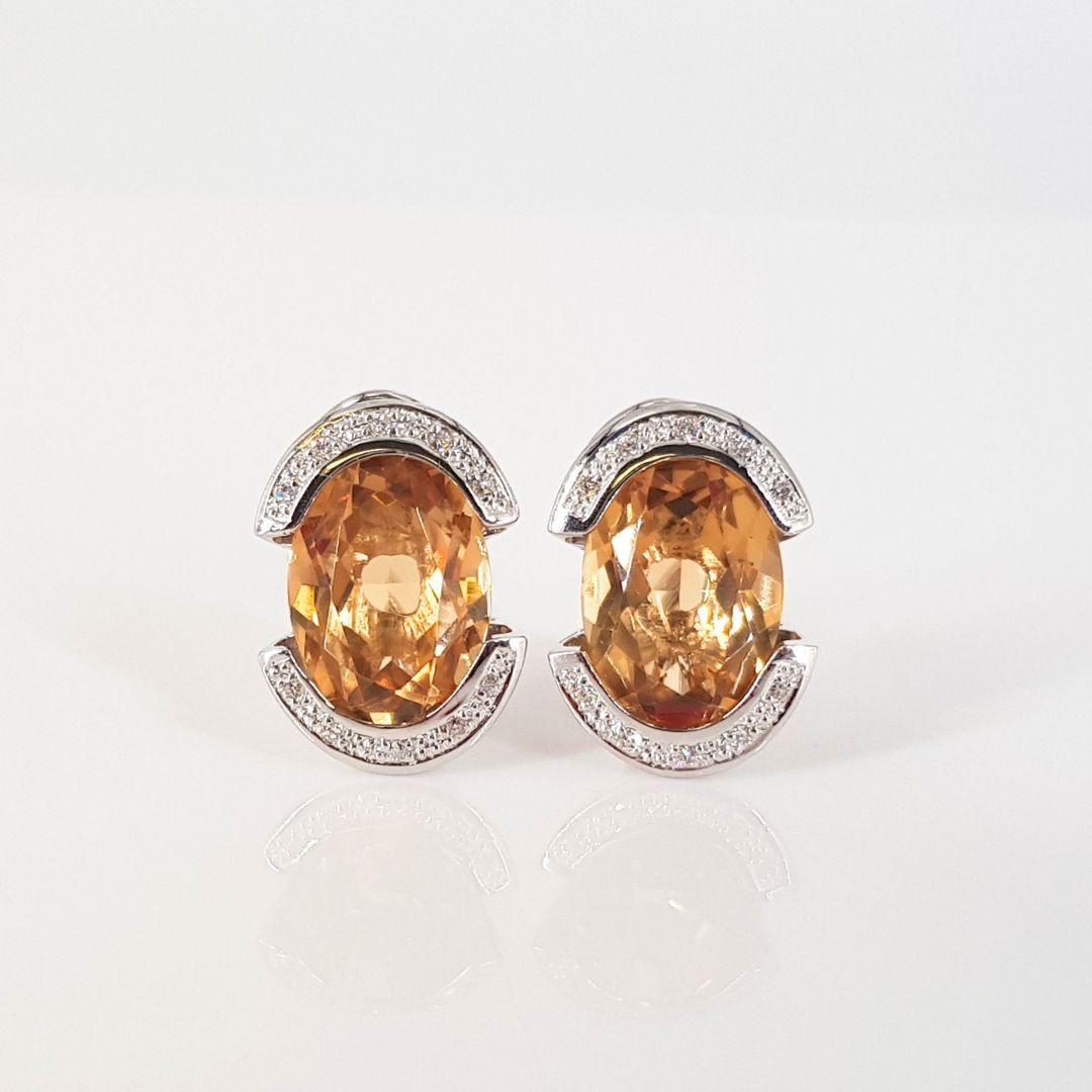 Women's or Men's 18ct White Gold Diamond And Citrine Studs For Sale