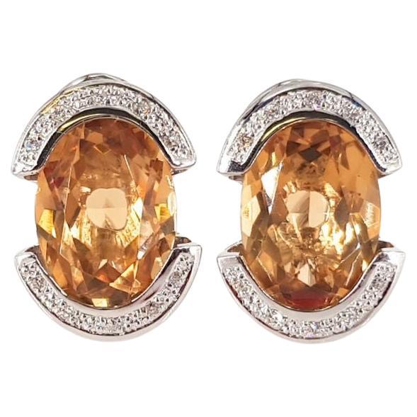 18ct White Gold Diamond And Citrine Studs For Sale