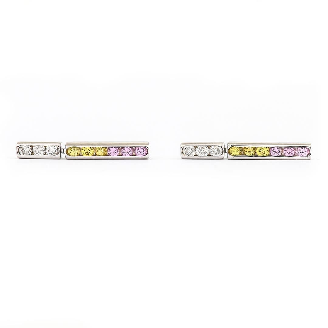 18ct White Gold Diamond and Multi Coloured Sapphire Drop Earrings 4