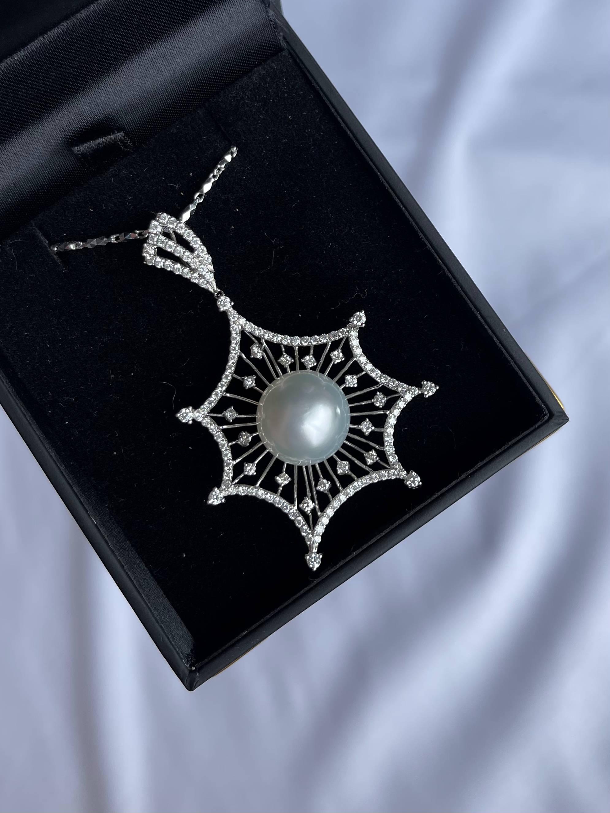 Contemporary 18CT White Gold Diamond and Pearl Necklace and Pendant For Sale