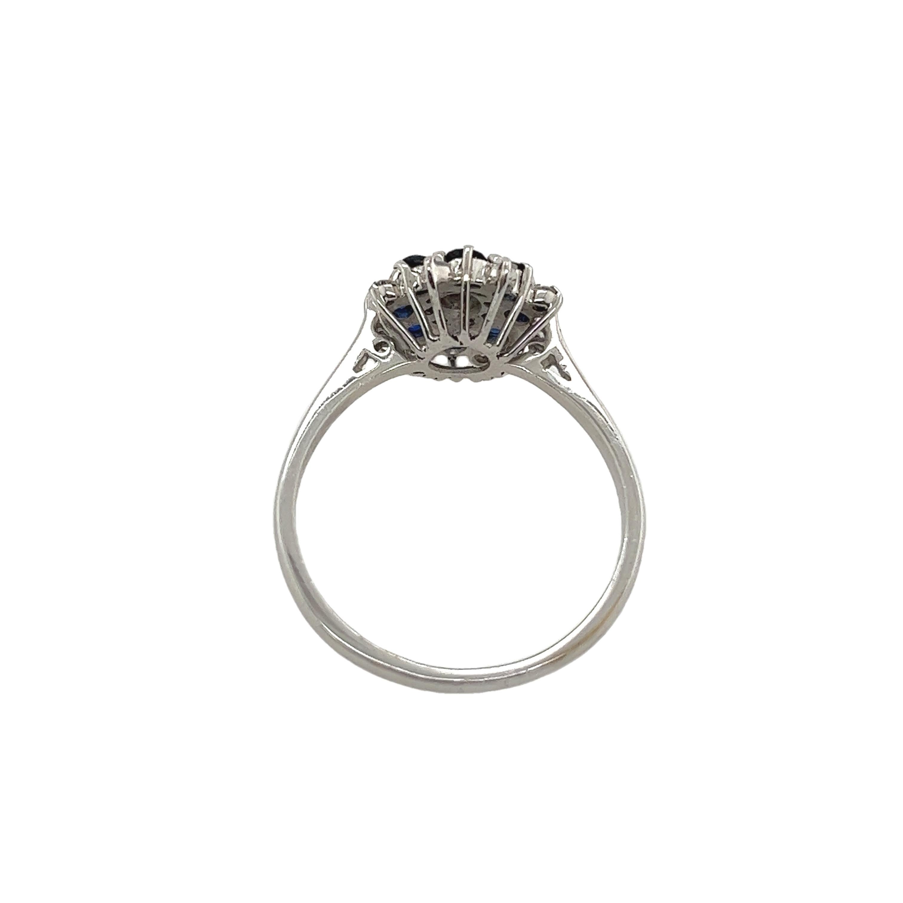 Round Cut 18ct White Gold Diamond and Sapphire Cluster Ring