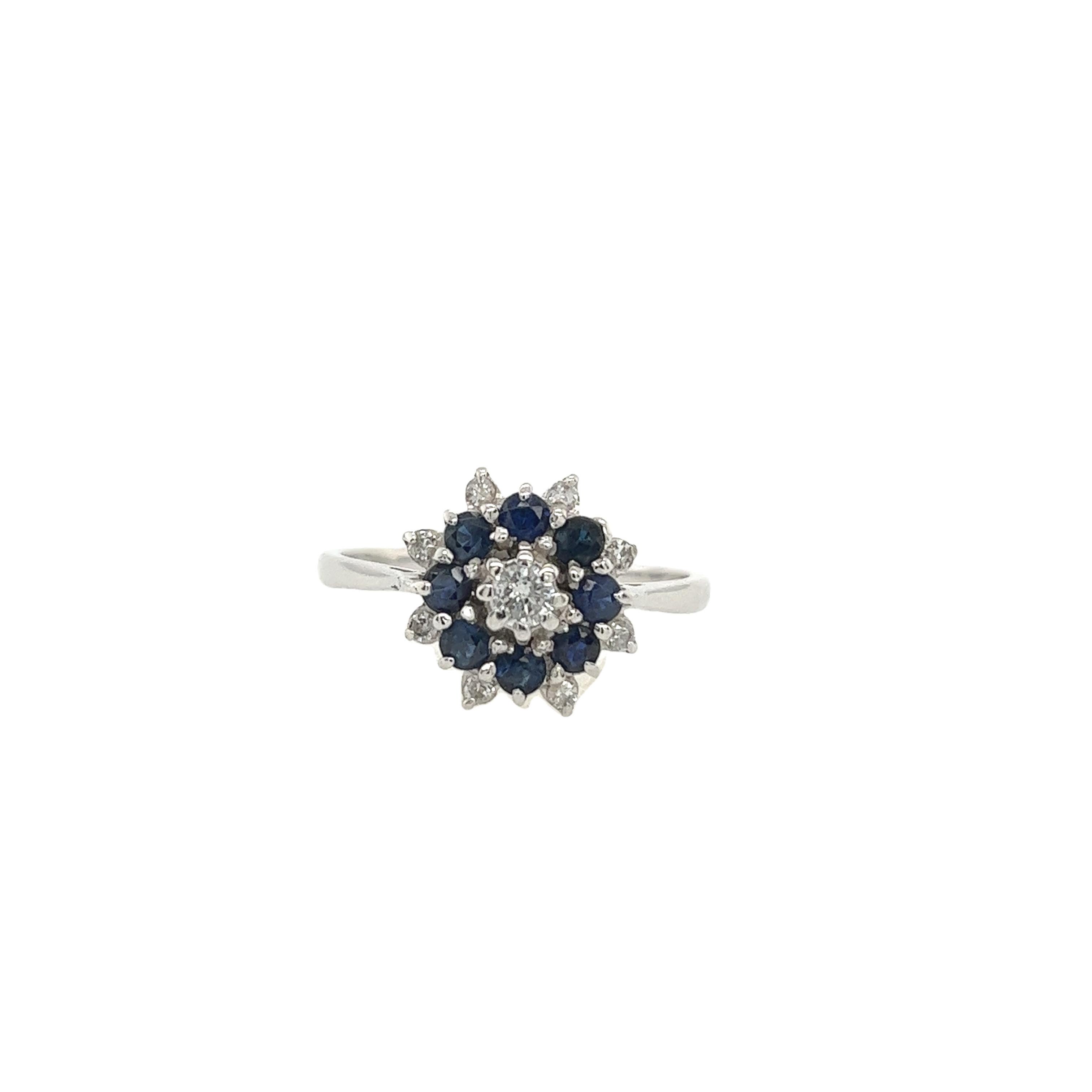 Women's 18ct White Gold Diamond and Sapphire Cluster Ring