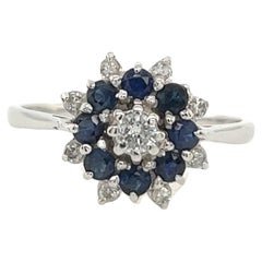 18ct White Gold Diamond and Sapphire Cluster Ring