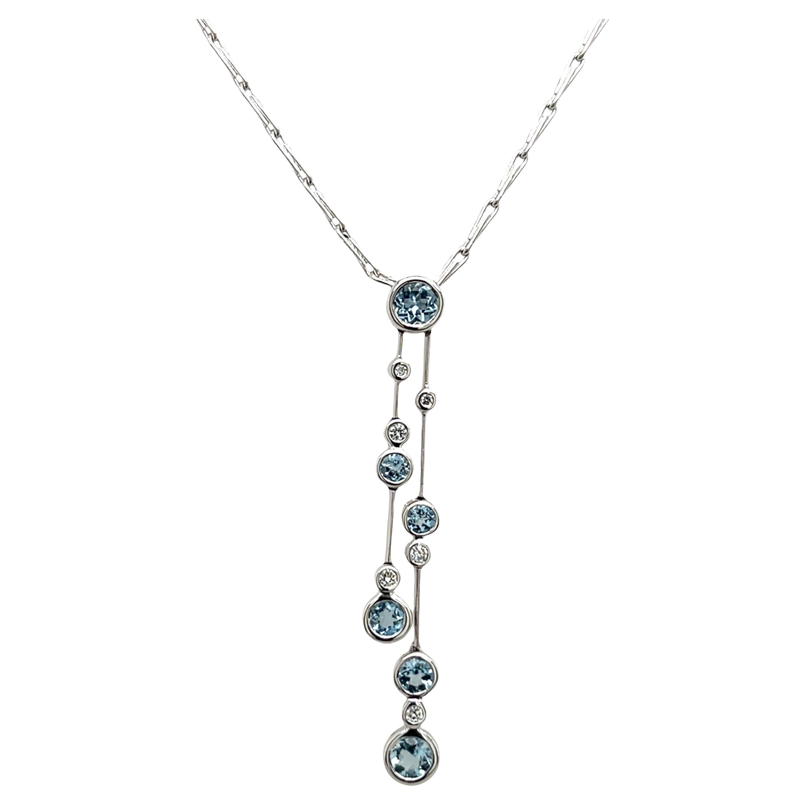 Collana in oro bianco 18ct con diamanti e acquamarina in vendita