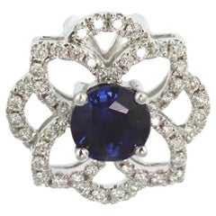 18ct White Gold, Diamond & Blue Sapphire Quatrefoil Contemporary Pendant