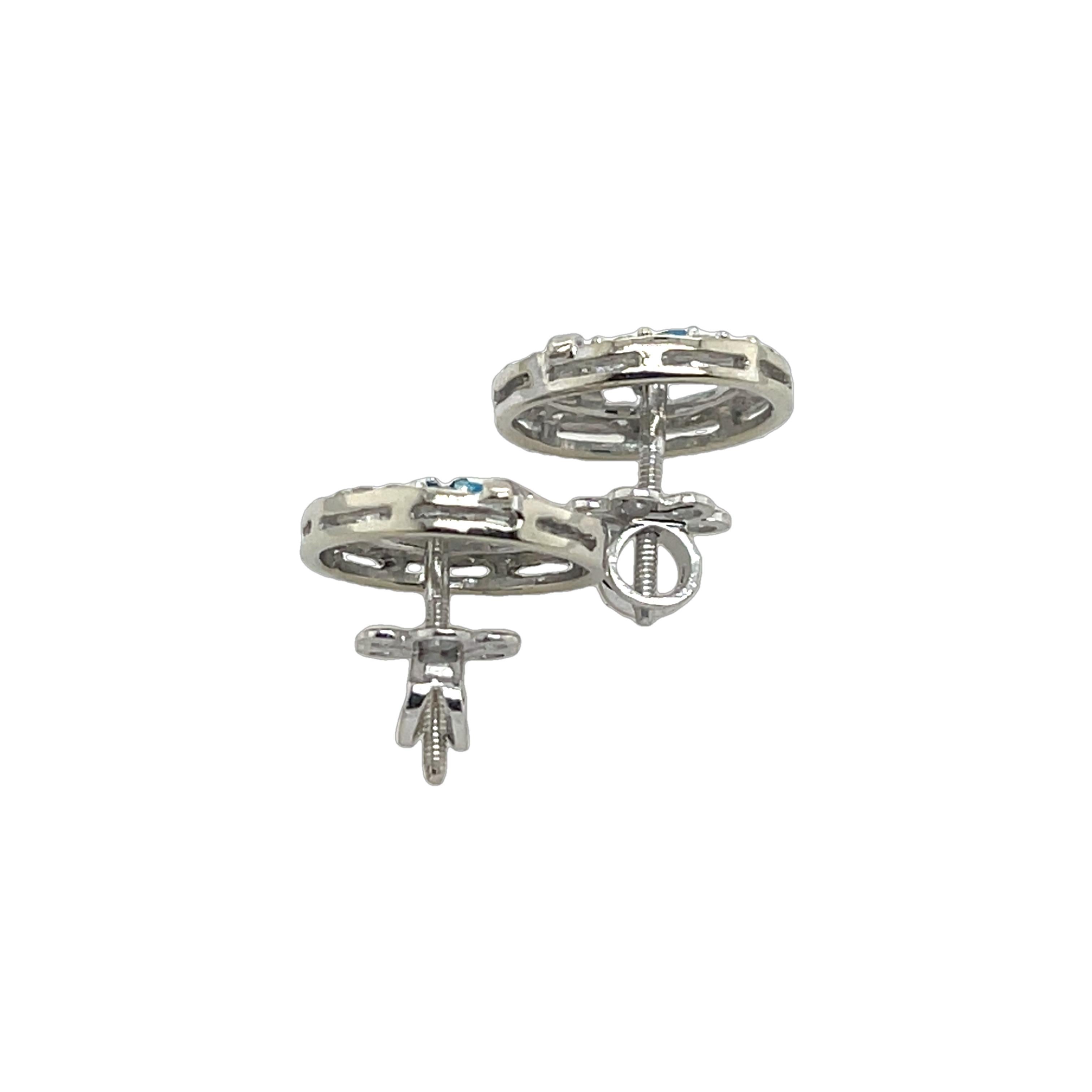 Orecchini in oro bianco 18ct con diamanti e topazio blu In condizioni ottime in vendita a London, GB