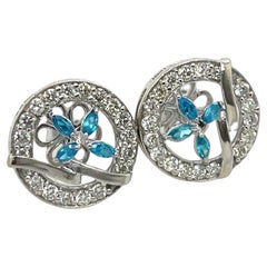 18ct White Gold Diamond & Blue Topaz Earrings
