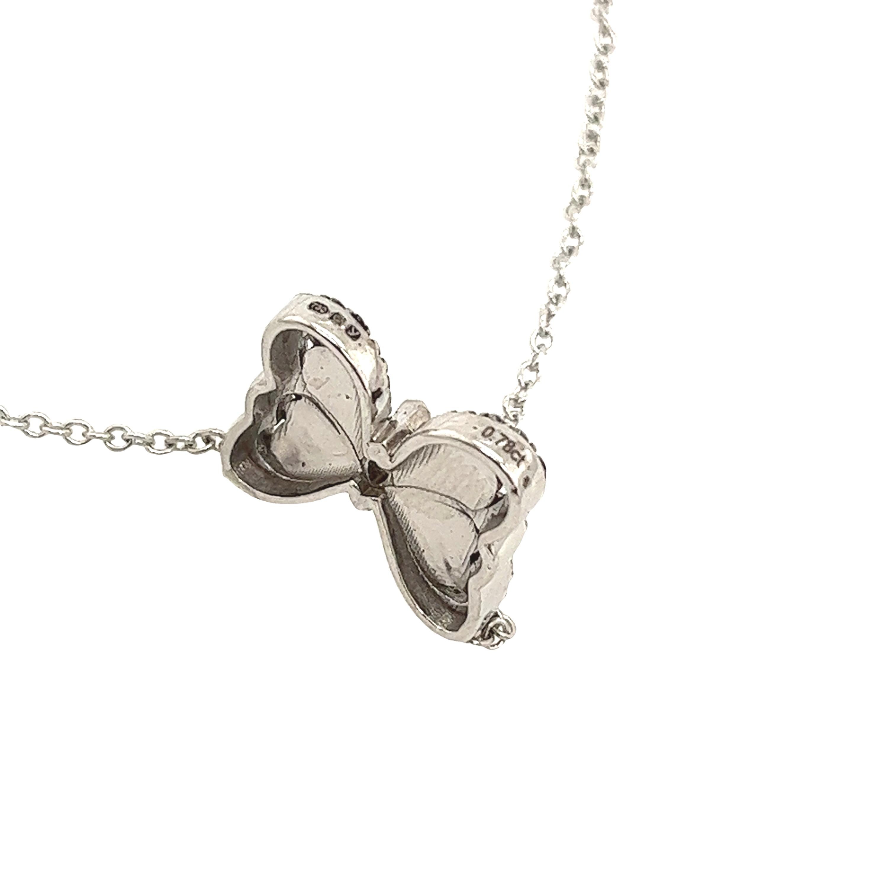 Modern 18ct White Gold Diamond Butterfly Pendant On 18