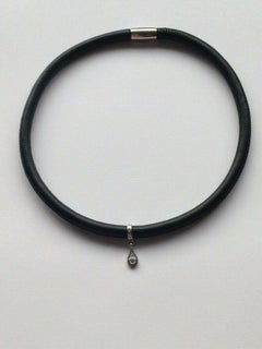 18ct White Gold Diamond Charm on Leather Choker