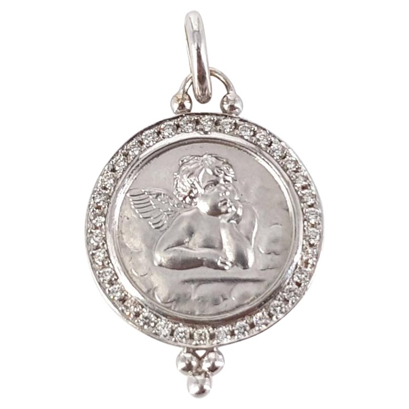 18ct White Gold Diamond Cherub Pendant