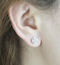 18ct White Gold & Diamond Circle & Crescent Motif Contemporary Earstuds
