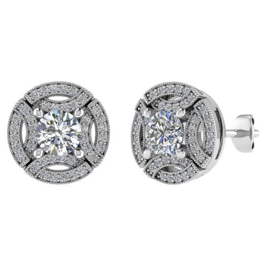 18ct White Gold & Diamond Circle & Crescent Motif Contemporary Earstuds For Sale