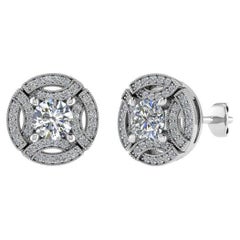 18ct White Gold & Diamond Circle & Crescent Motif Contemporary Earstuds