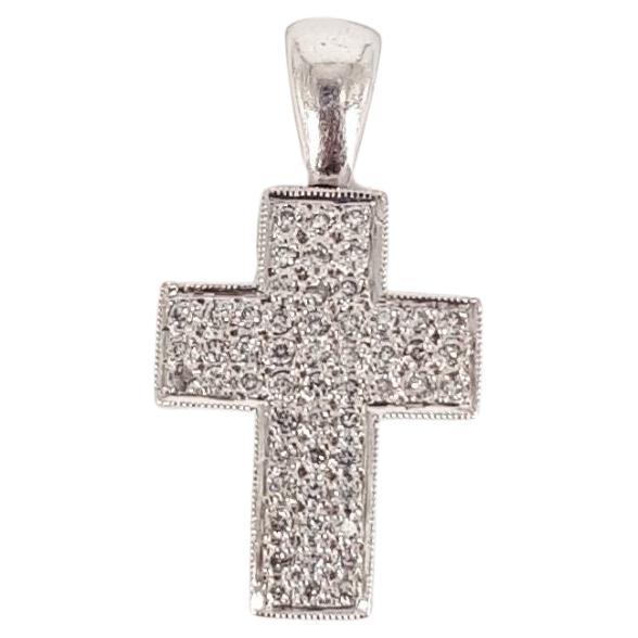 18ct White Gold Diamond Cross Pendant For Sale