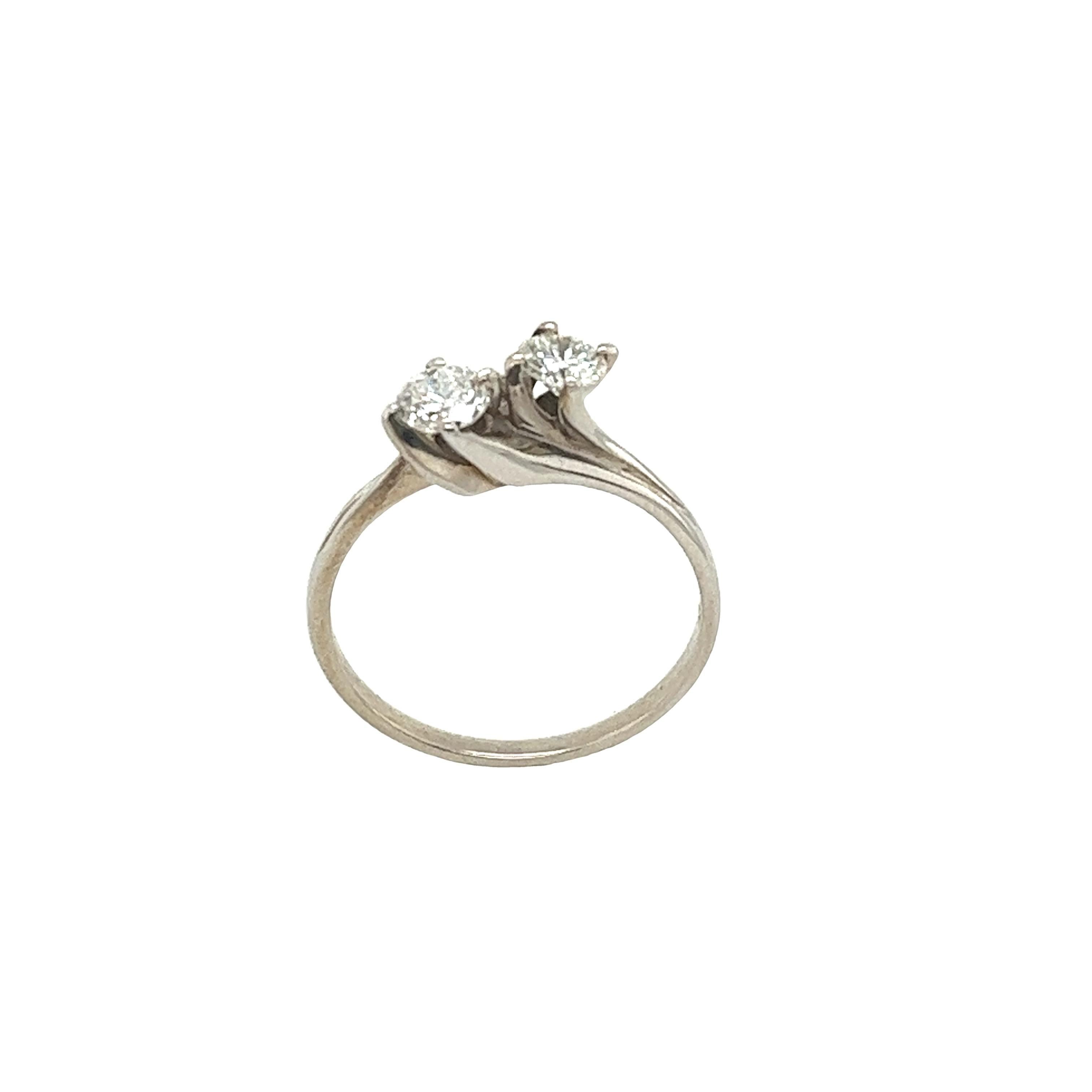 Round Cut  18ct White Gold Diamond Crossover Ring, Set with 2 Round Diamonds 0.50ct For Sale