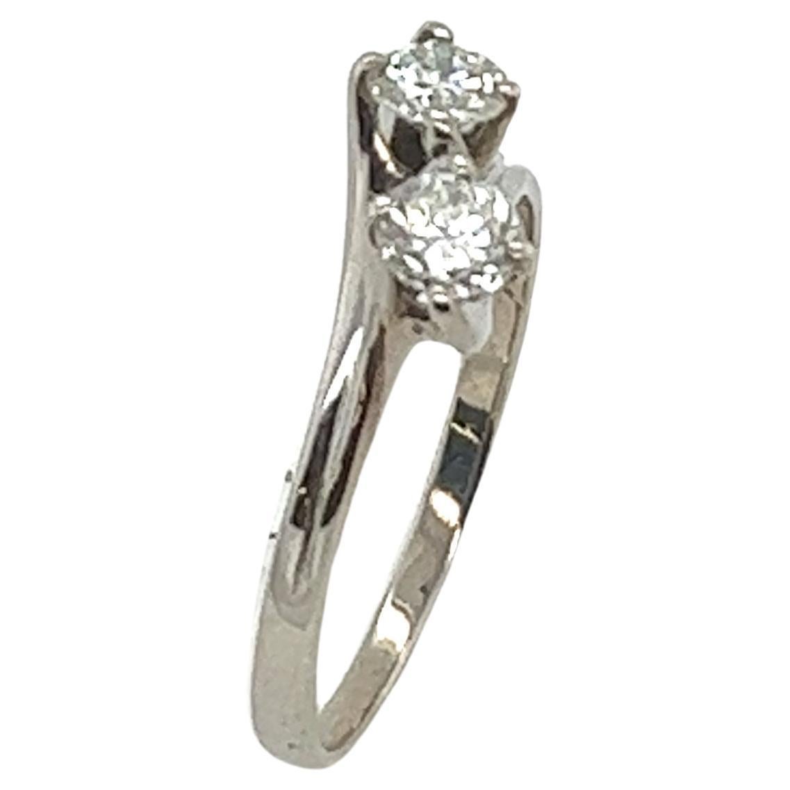  18ct White Gold Diamond Crossover Ring, Set with 2 Round Diamonds 0.50ct For Sale