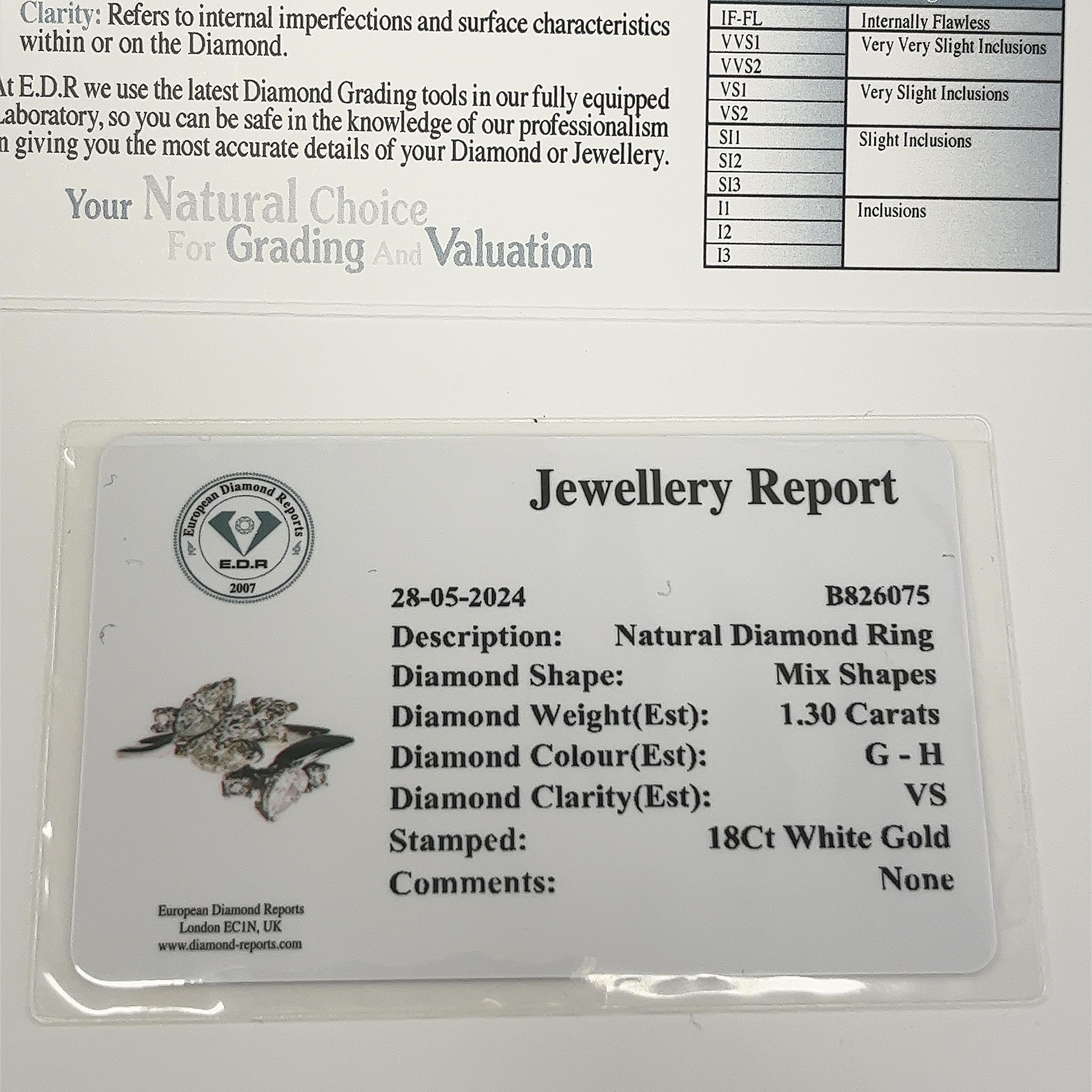 18ct White Gold Diamond Dress Ring Set With 1.30ct Mix Shapes Natural Diamonds 3