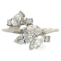 Vintage 18ct White Gold Diamond Dress Ring Set With 1.30ct Mix Shapes Natural Diamonds