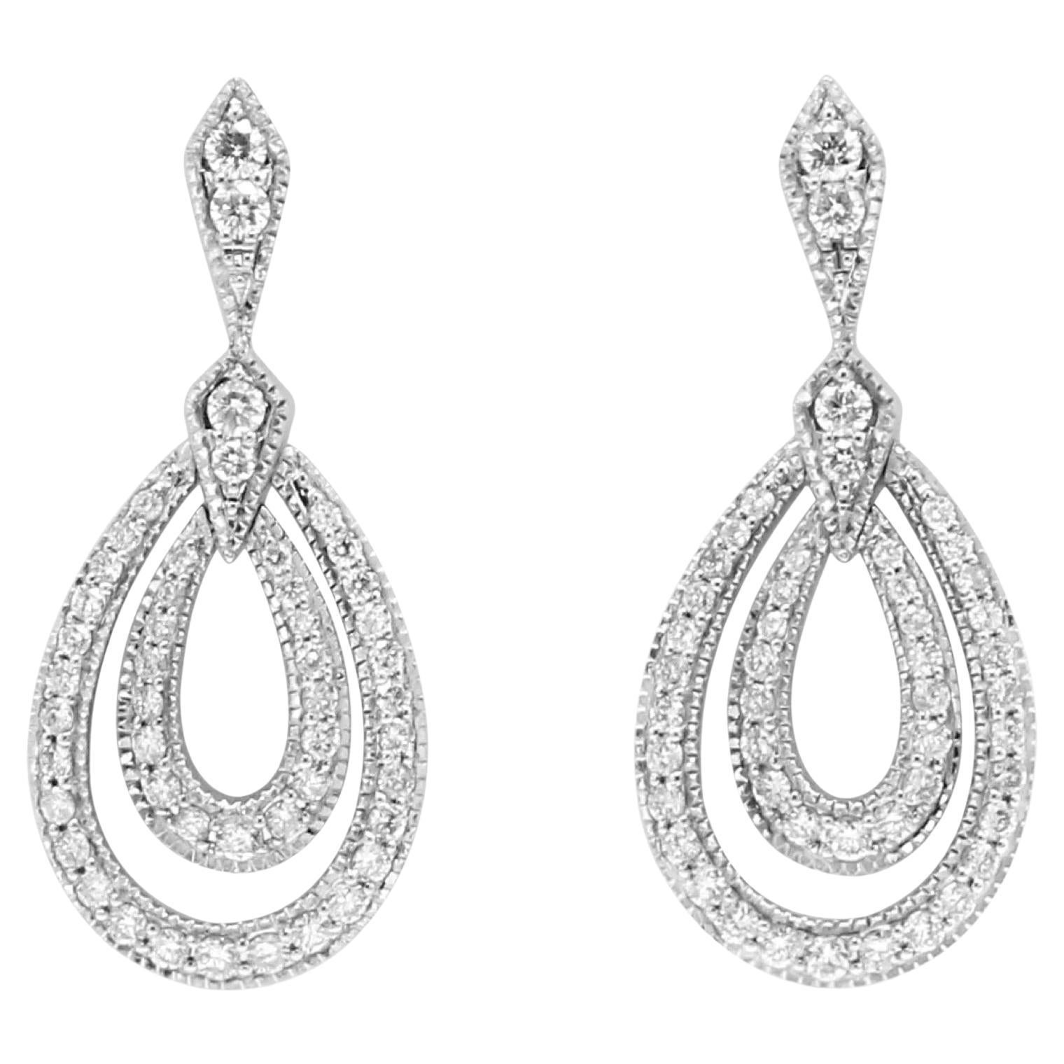 18ct White Gold Diamond Drop Earrings For Sale