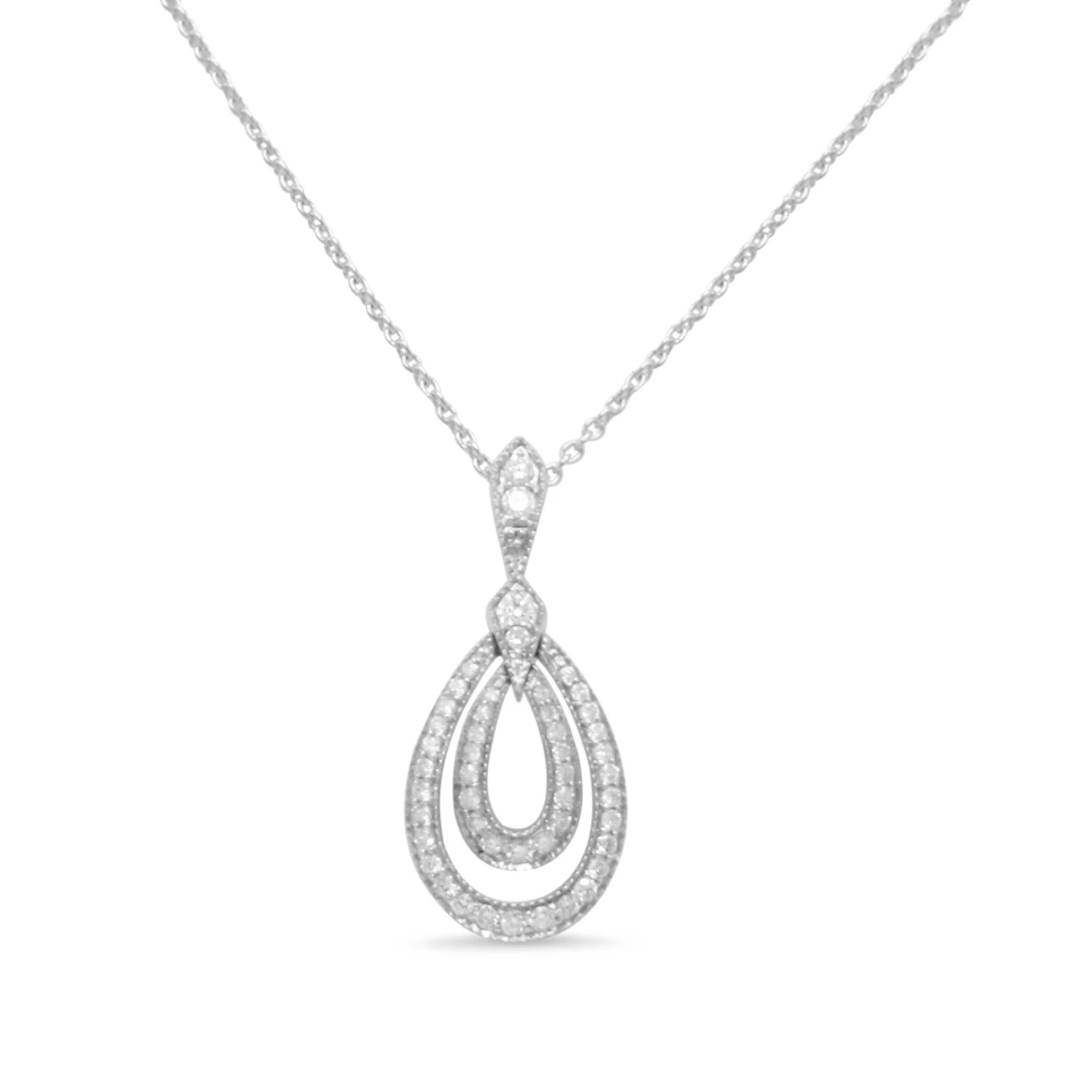 18ct White Gold Diamond Drop Pendant Necklace 16