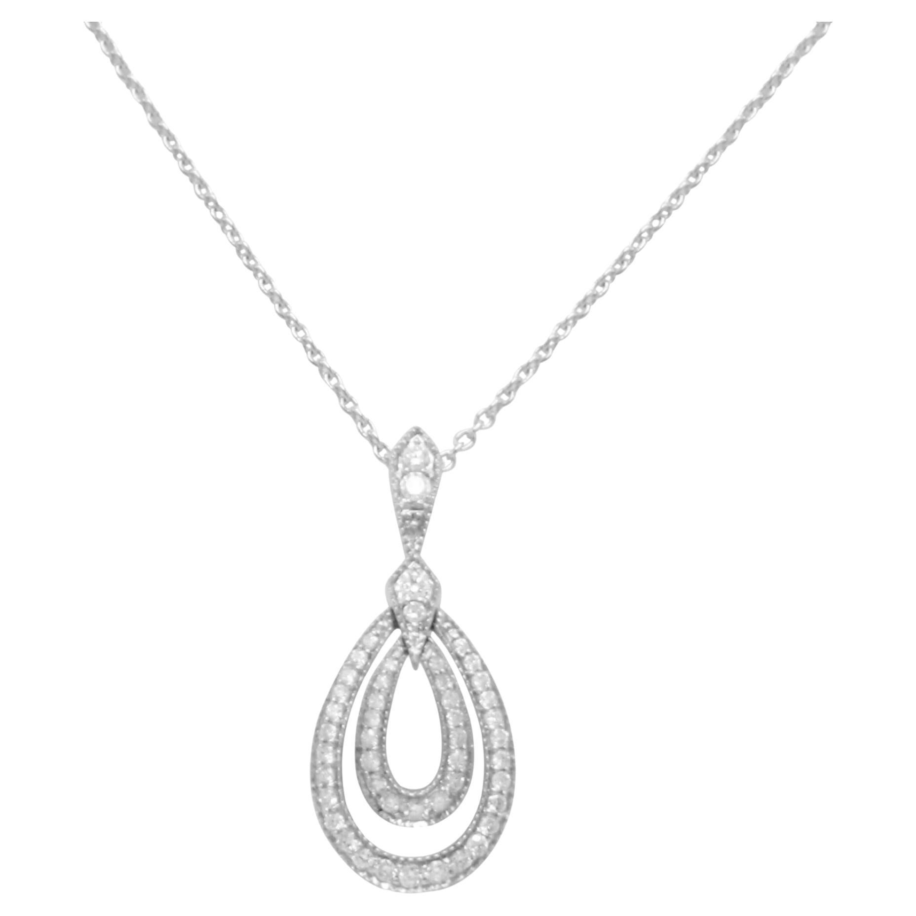 18ct White Gold Diamond Drop Pendant Necklace 16"