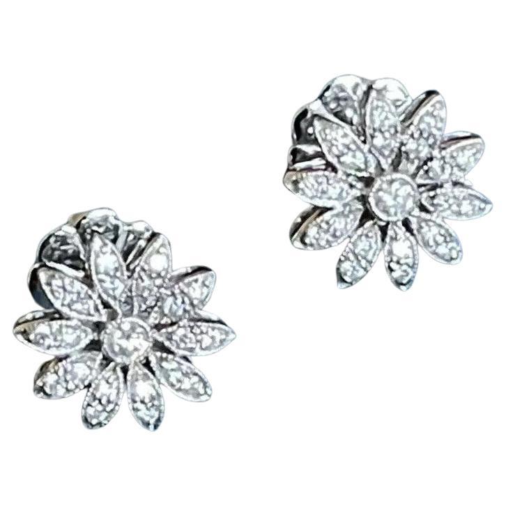 18ct White Gold Diamond Earrings 0.55ct Sunflower Studs VS Over Half Carat For Sale