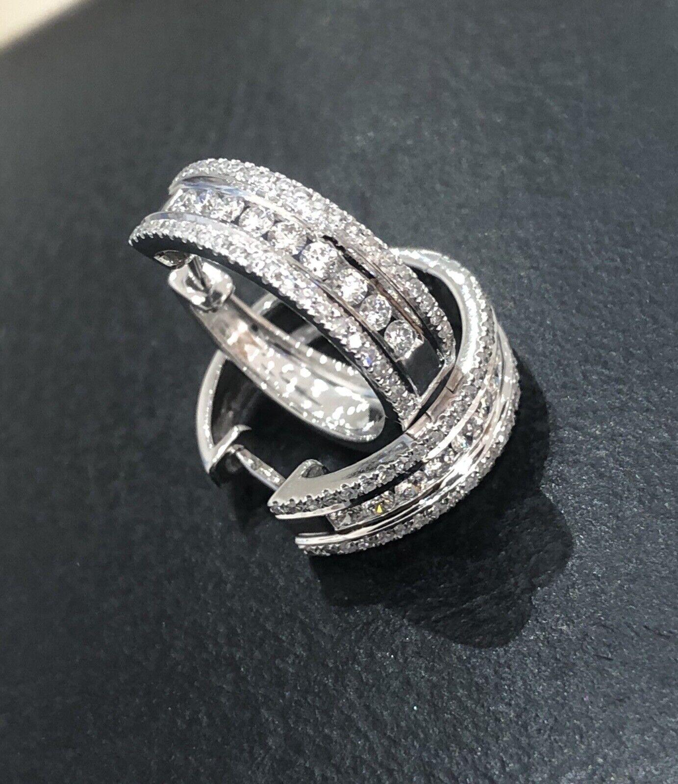 Women's or Men's 18ct White Gold Diamond Earrings 0.65ct Hoops Huggies Near 1ct VS For Sale
