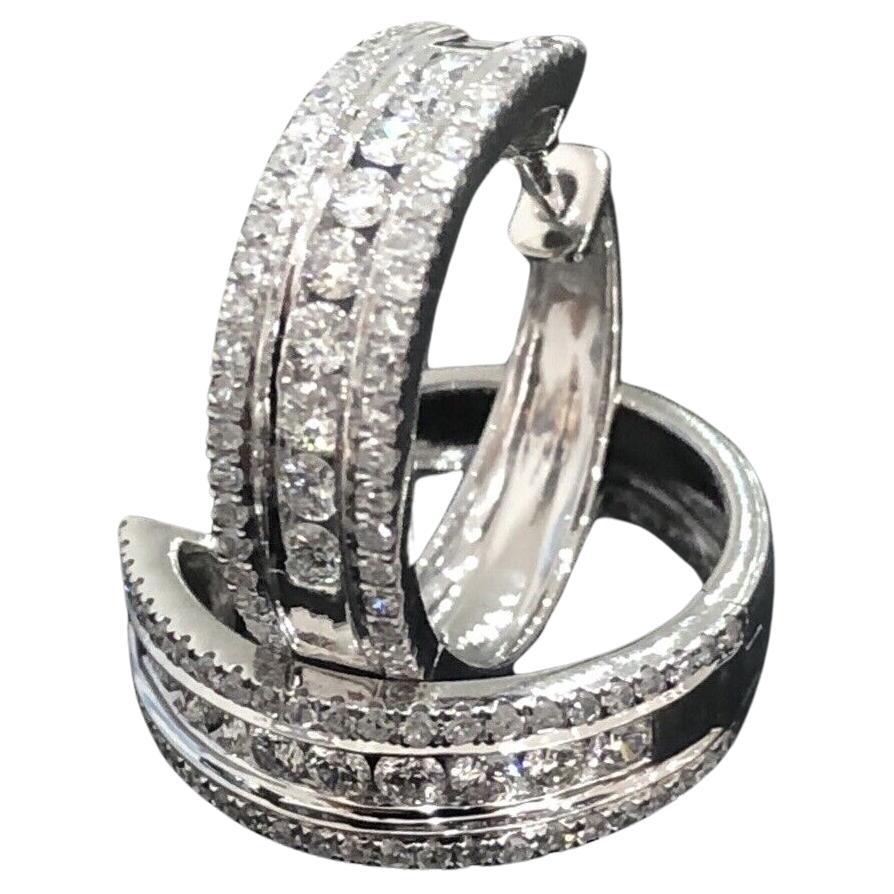 0.36ct Diamond Chunky Star Hoops Huggies Earrings 18ct White Gold For