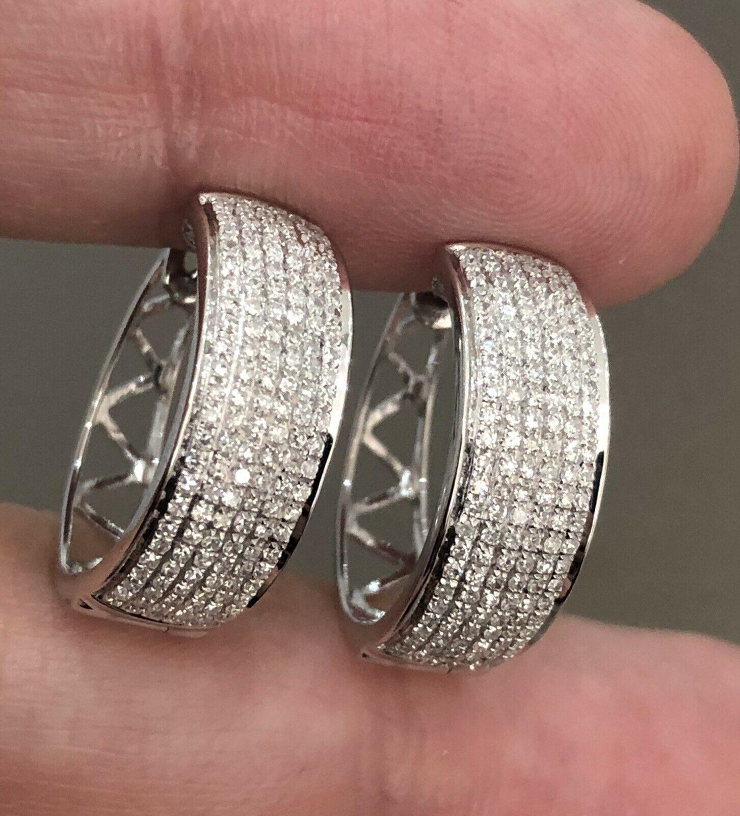 18ct White Gold Diamond Earrings 0.65ct Hoops Huggies VS Clarity For Sale 3