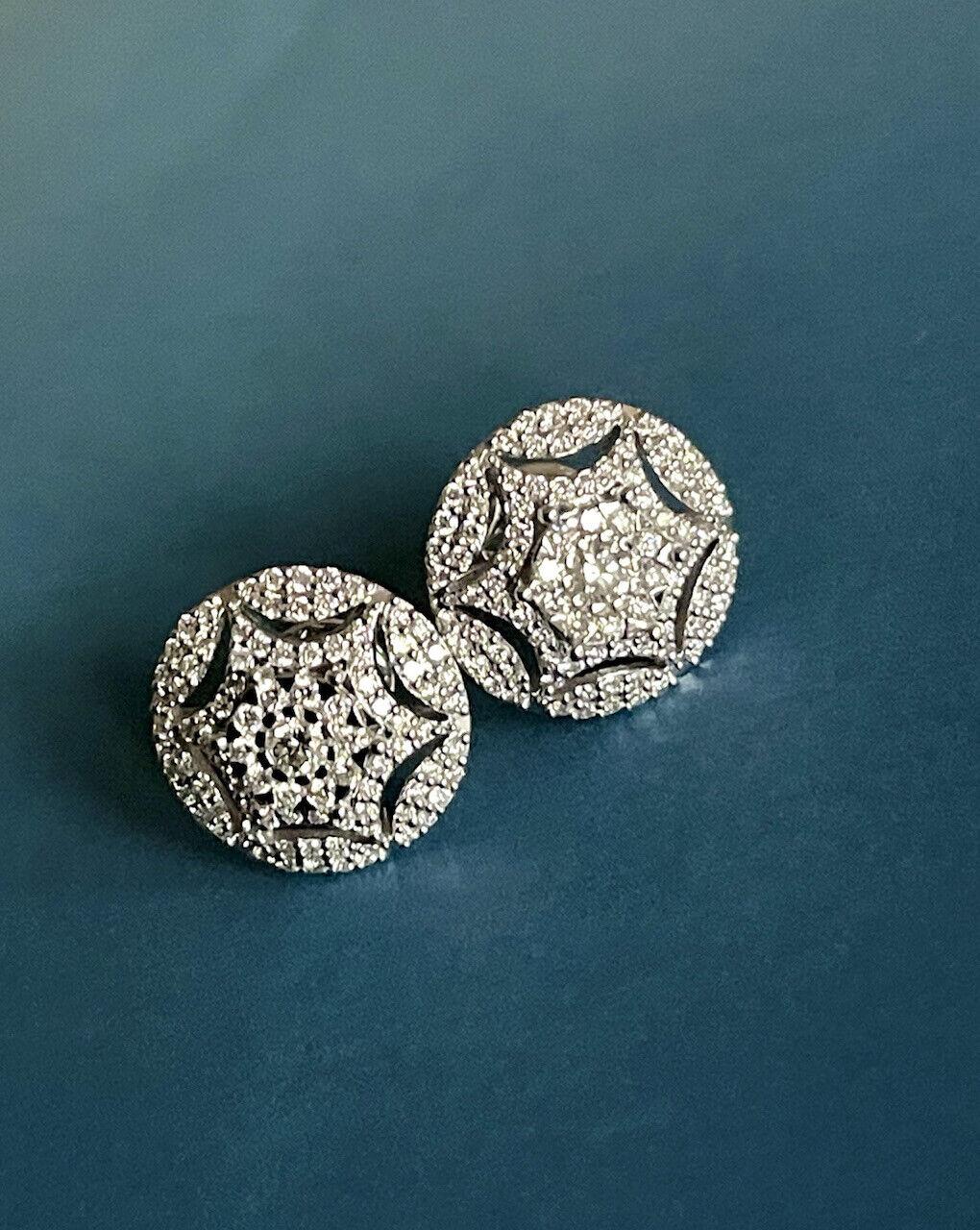 Women's 18ct White Gold Diamond Earrings 1.10ct Round Studs 1 Carat Screwbacks Wedding For Sale