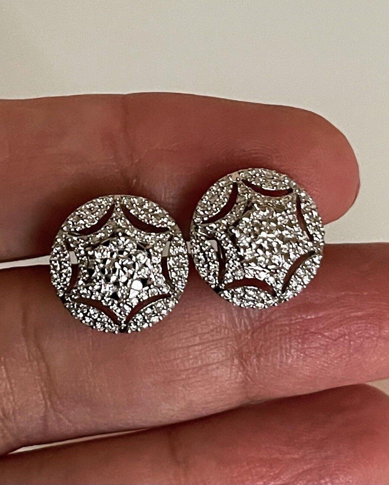 18ct White Gold Diamond Earrings 1.10ct Round Studs 1 Carat Screwbacks Wedding For Sale 1