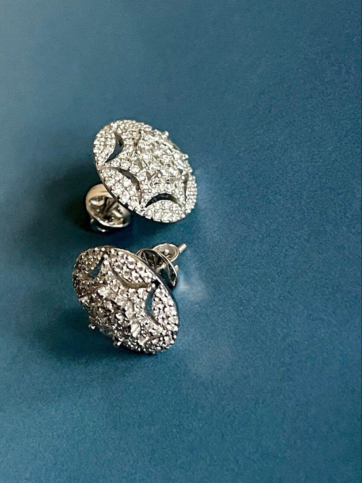 18ct White Gold Diamond Earrings 1.10ct Round Studs 1 Carat Screwbacks Wedding For Sale 2