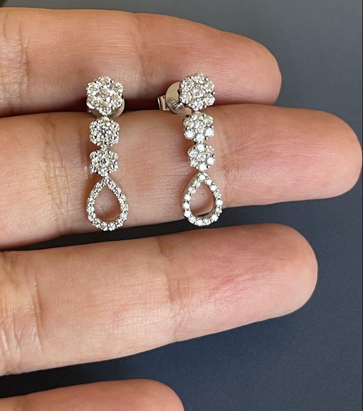 18ct White Gold Diamond Earrings 1.20ct Daisy Drop Cocktail Bridal One Carat For Sale 2