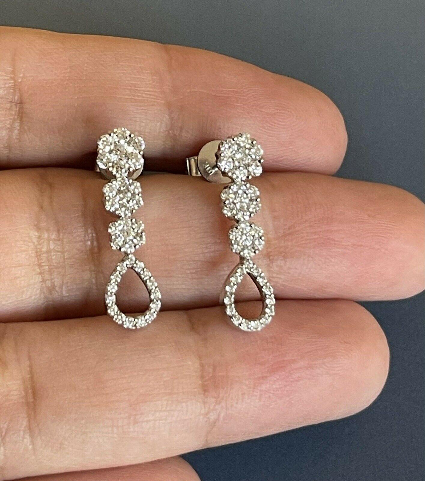 18ct White Gold Diamond Earrings 1.20ct Daisy Drop Cocktail Bridal One Carat For Sale 3