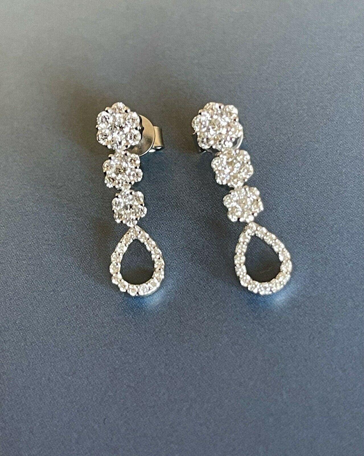 18ct White Gold Diamond Earrings 1.20ct Daisy Drop Cocktail Bridal One Carat For Sale 5