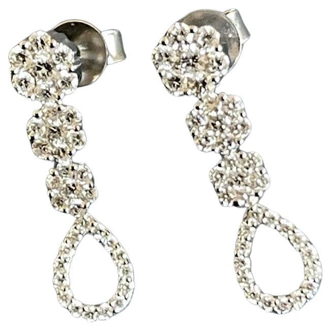 18ct White Gold Diamond Earrings 1.20ct Daisy Drop Cocktail Bridal One Carat For Sale
