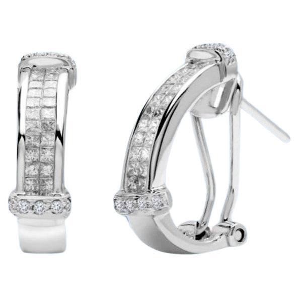 18ct White Gold Diamond Earrings 1ct Leverback Hoops Princess Cut 0.90ct For Sale