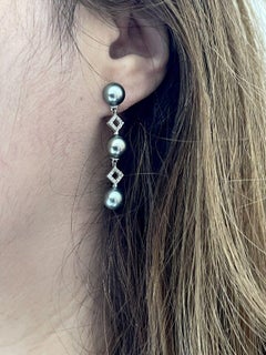 18ct White Gold Diamond Earrings With Peacock Pearl Drops 0.40ct Cocktail Studs