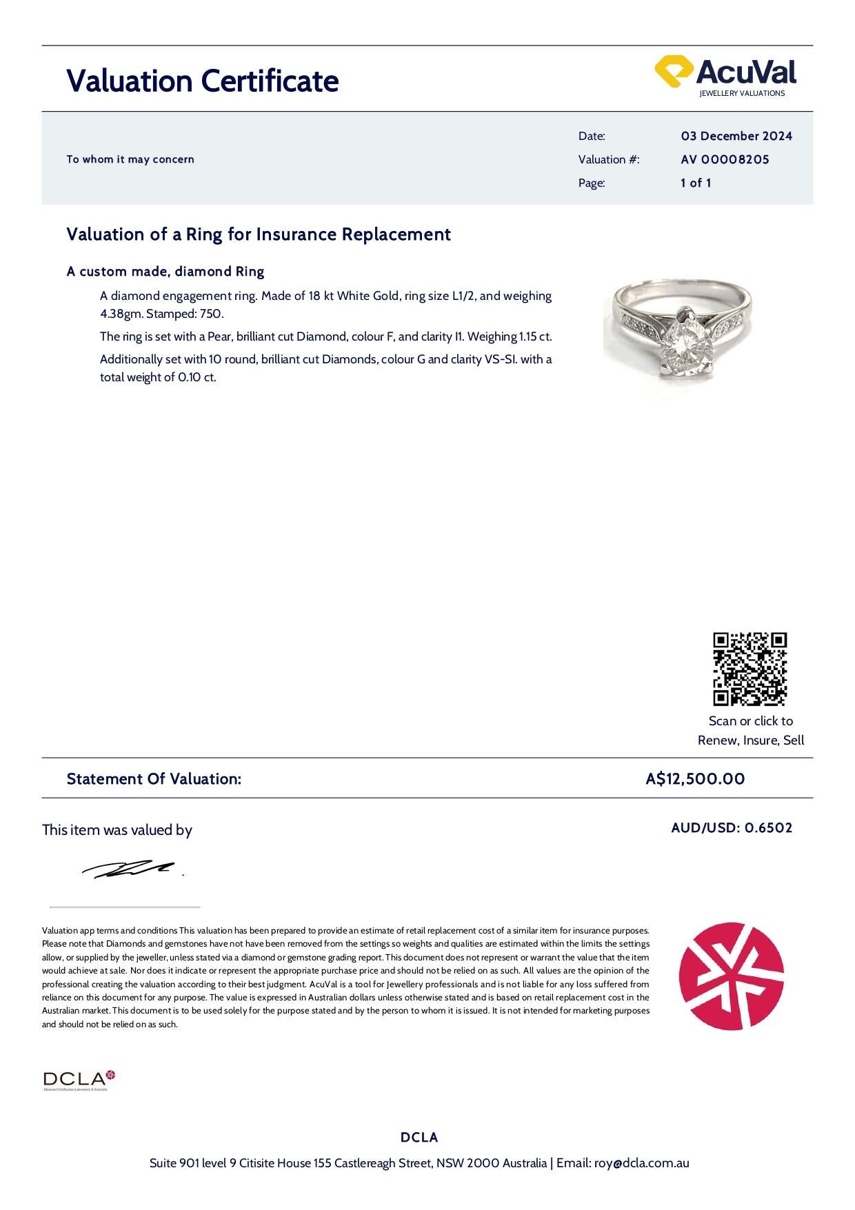 18ct White Gold Diamond Engagement Ring 1.25ct For Sale 2