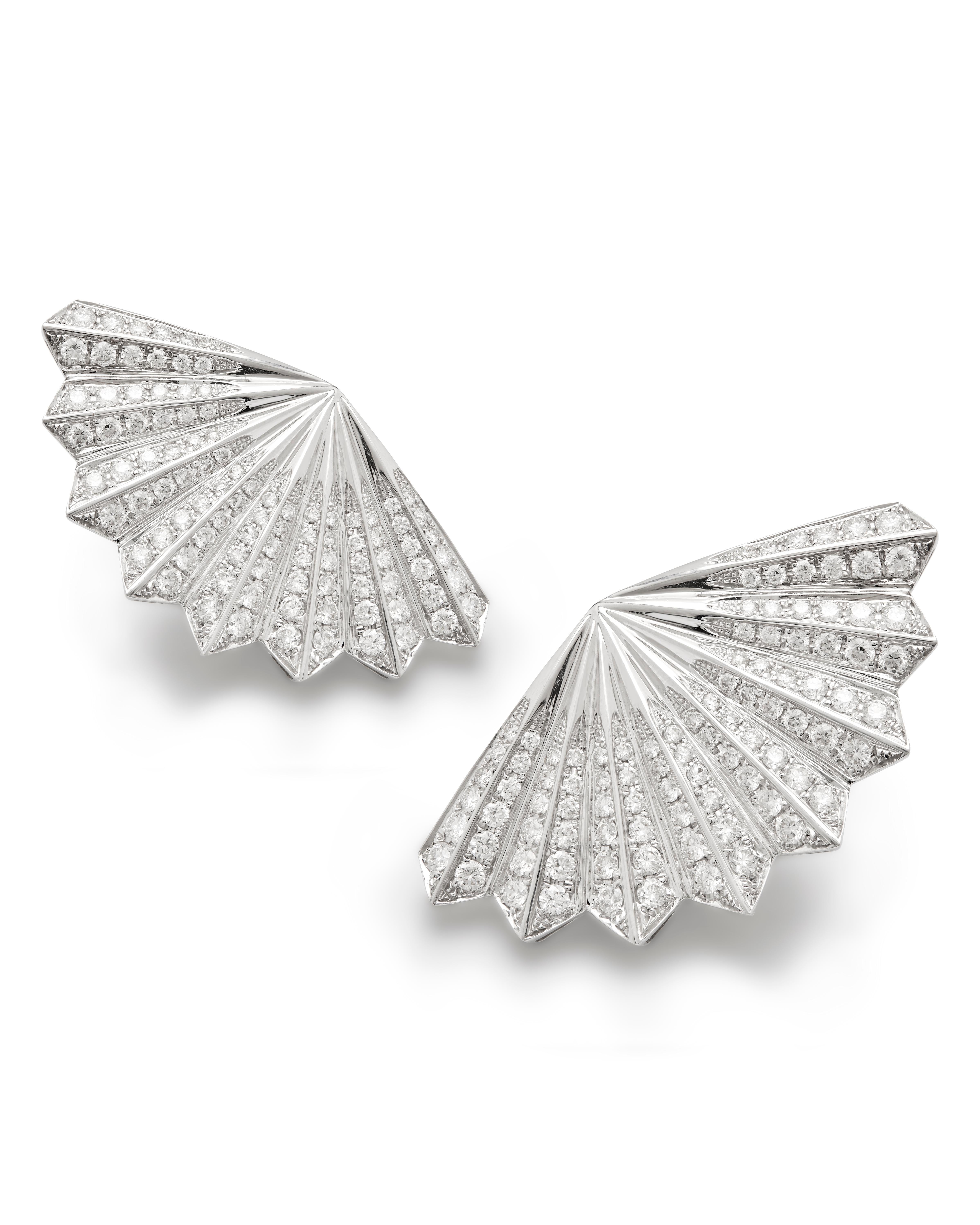 Contemporain Boucles d'oreilles en or blanc 18ct Diamond Fan Pieces Unique en vente